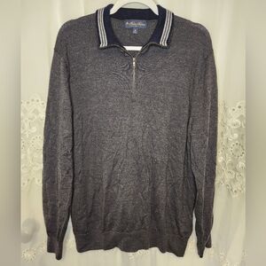 Brooks Brothers Men's Merino Wool 1/4 Zip Sweater Stripe Collar XL Preppy FLAW